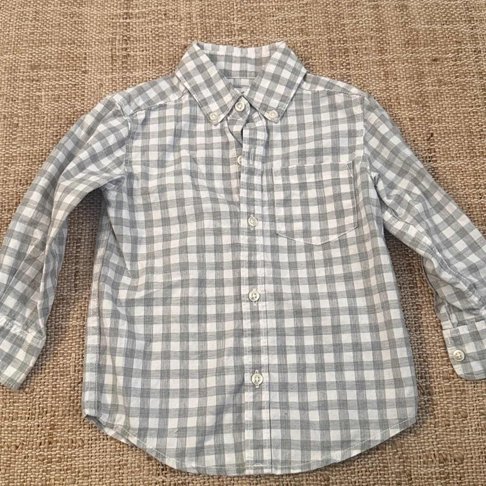 Carter's Plaid Gingham Gray White Shirt 2T button down cotton